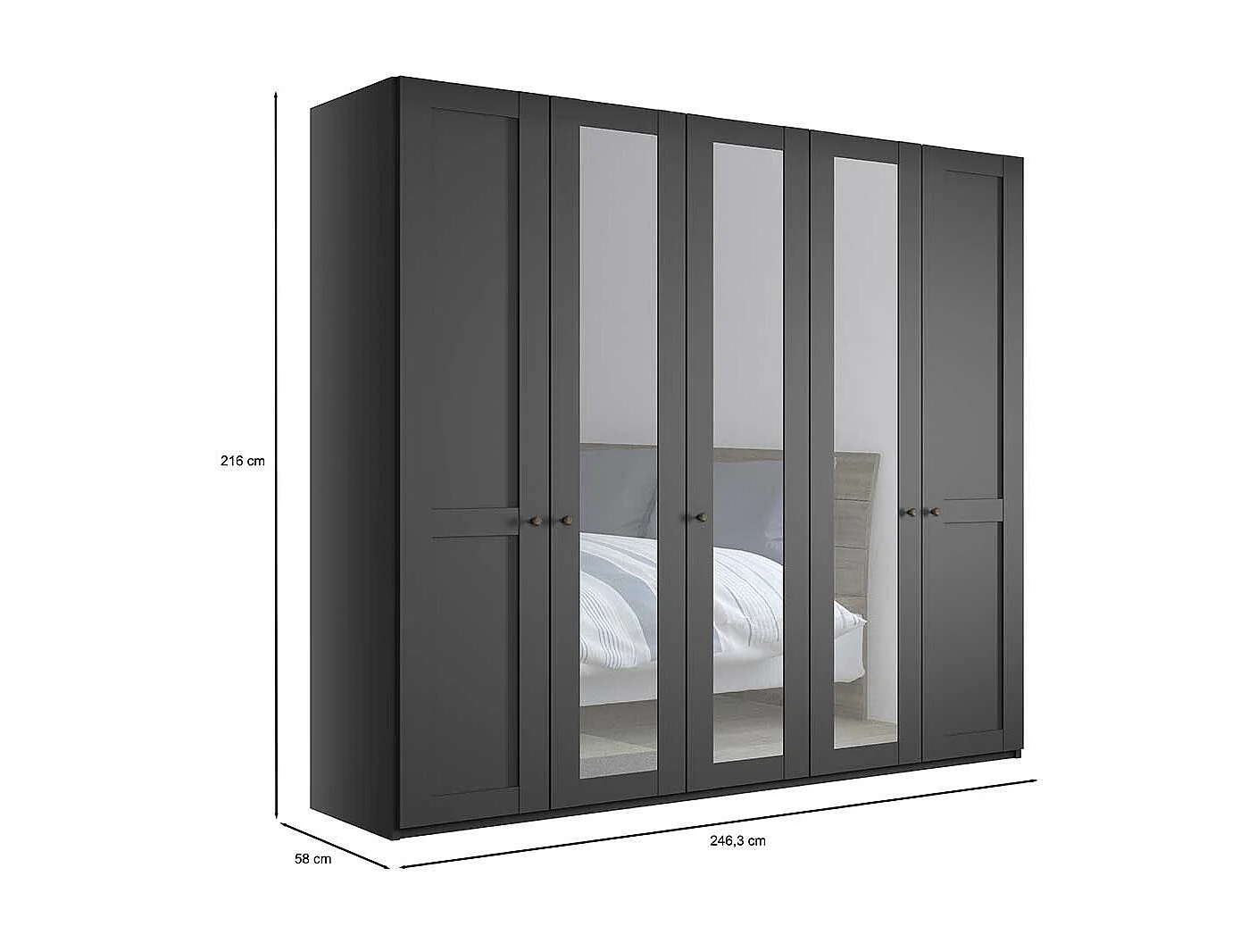 Dunkelgrauer Kleiderschrank mit Spiegeltüren Made in Germany