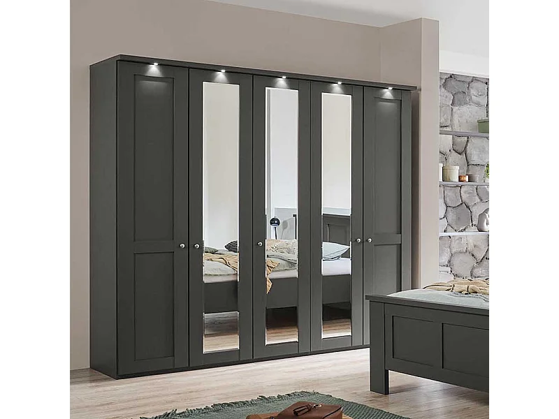 Dunkelgrauer Kleiderschrank mit Spiegeltüren Made in Germany
