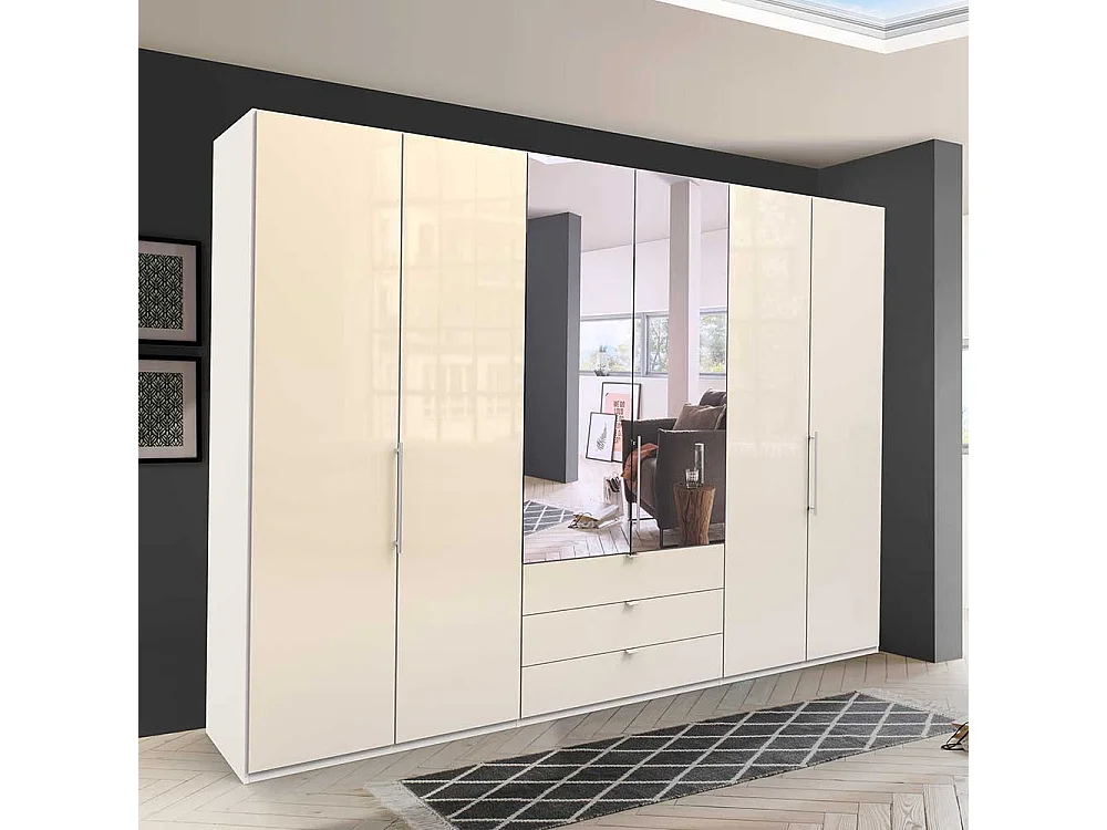 Schlafzimmerschrank 3 türig Cremefarben glasbeschichtet