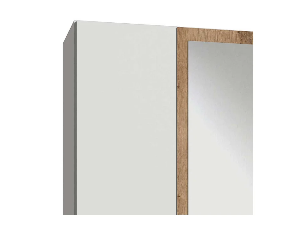 Kleiderschrank mit Spiegeltüren und zwei Schubladen Plankeneiche NB und Weiß