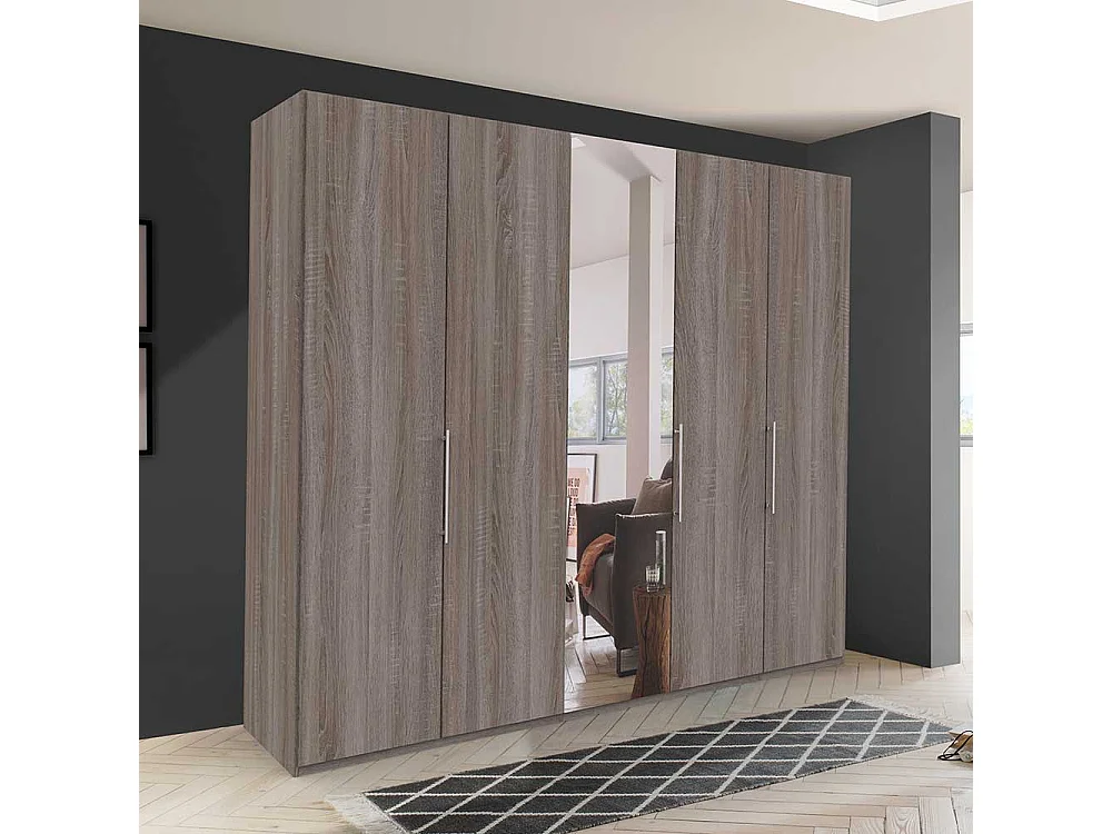 XL Kleiderschrank in Eiche Trüffelfarben Spiegel