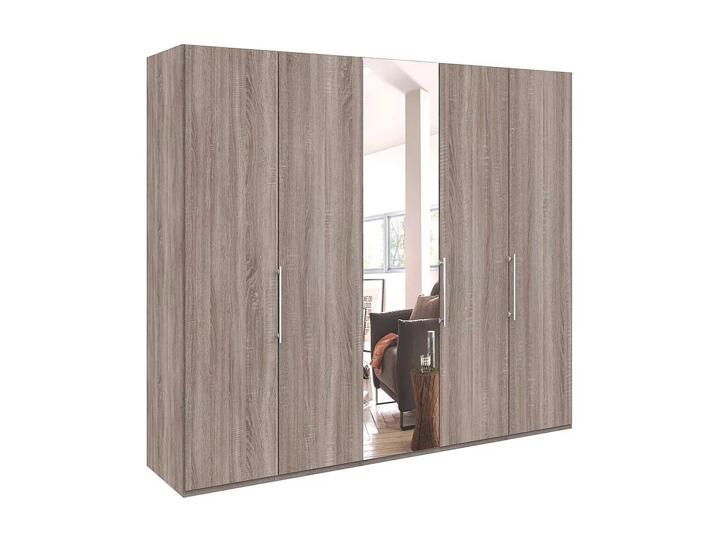 XL Kleiderschrank in Eiche Trüffelfarben Spiegel