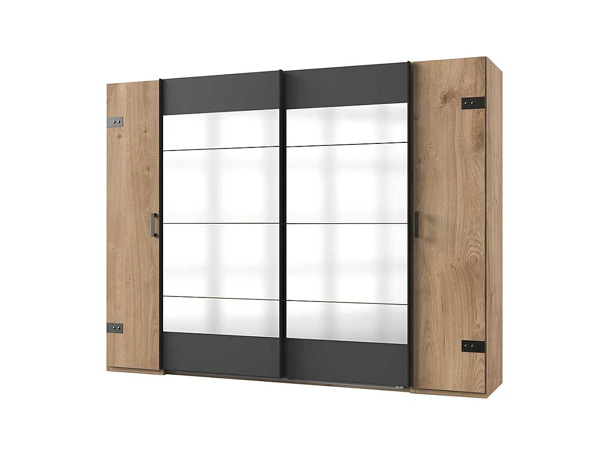 Kleiderschrank Schwebetüren und Drehtüren mit Spiegel 210 cm hoch