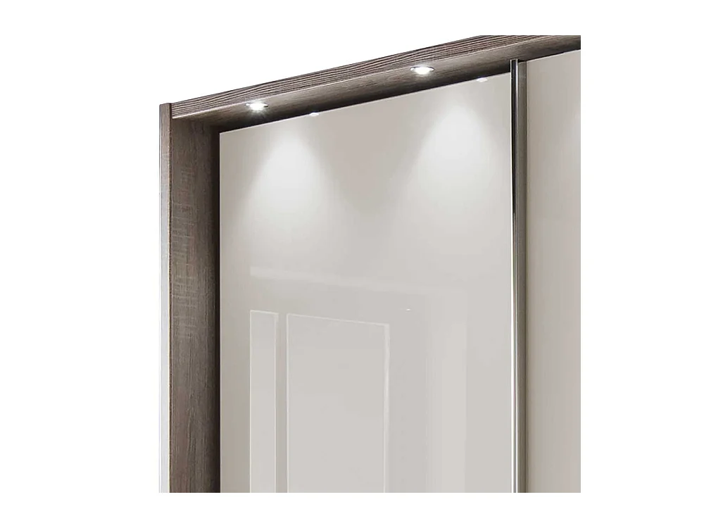 Schwebetürenschrank in Beige und Trüffelfarben LED Beleuchtung