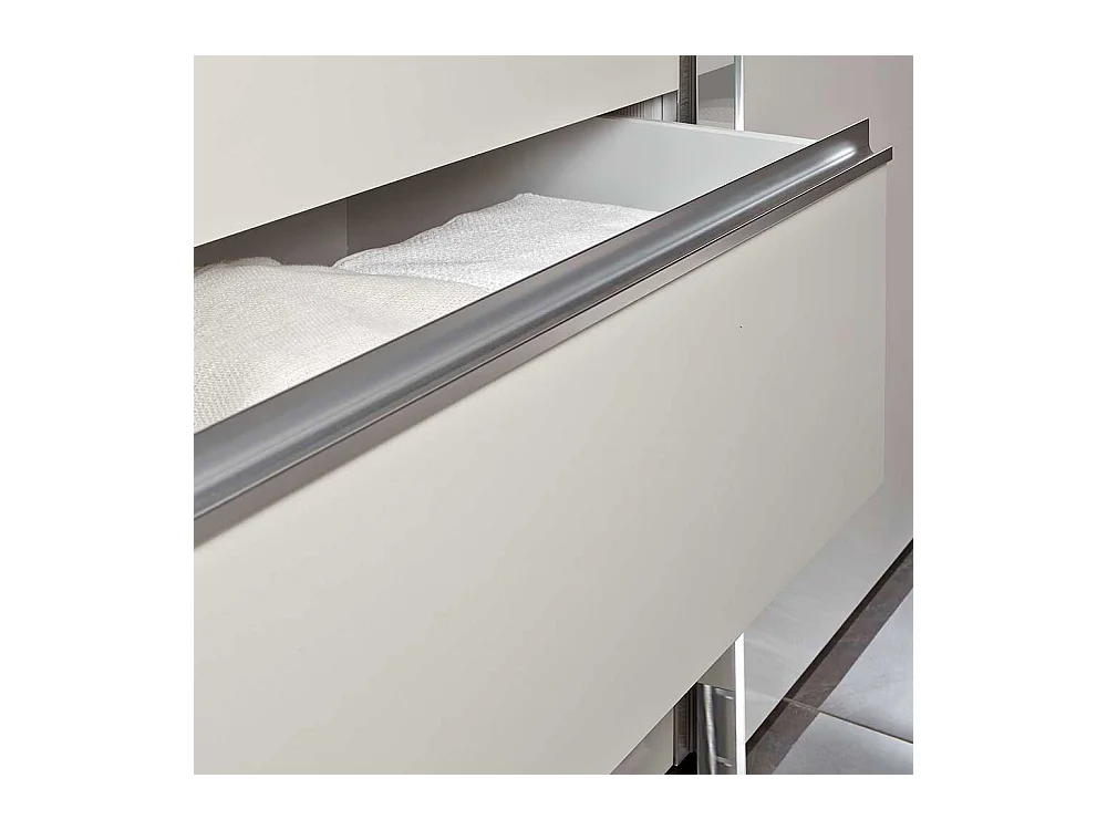 Schwebetürenschrank in Beige und Trüffelfarben LED Beleuchtung