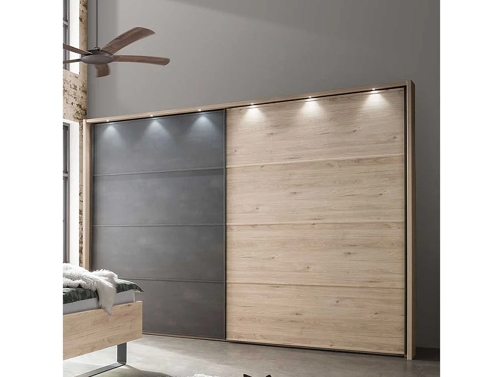 Schiebetüren Kleiderschrank in Eichefarben Dunkelgrau
