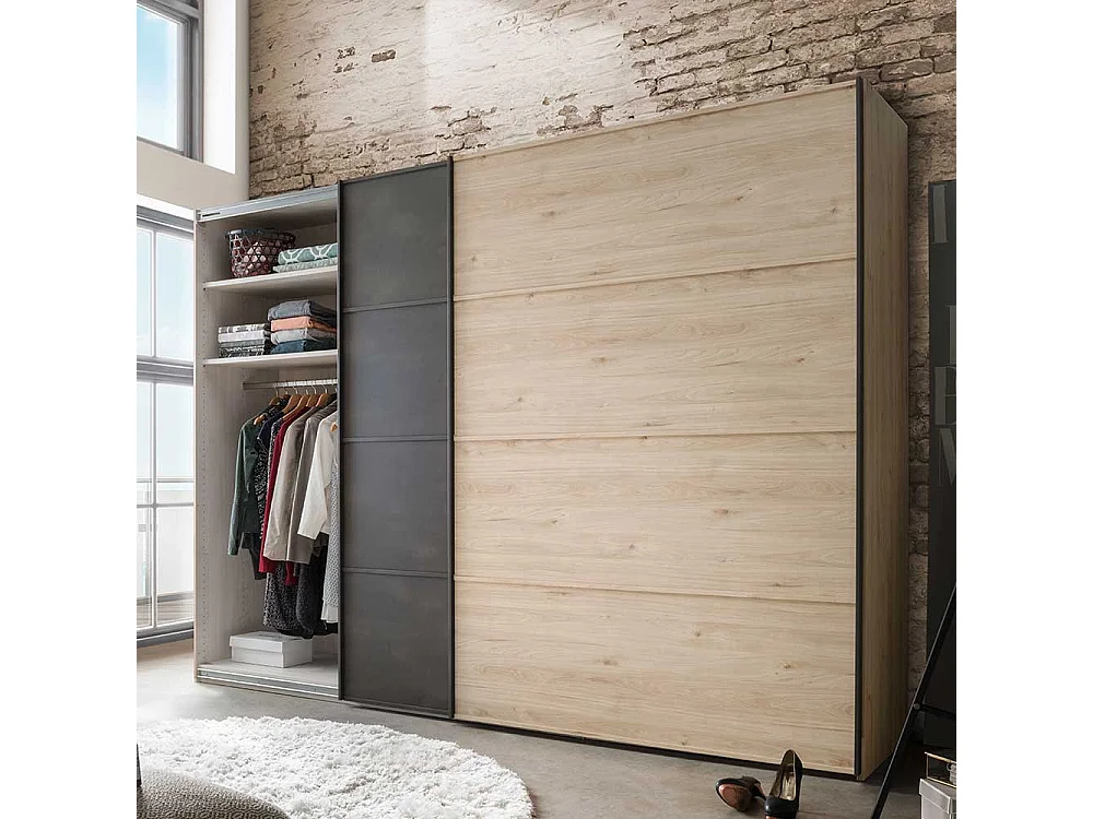 Schiebetüren Kleiderschrank in Eichefarben Dunkelgrau