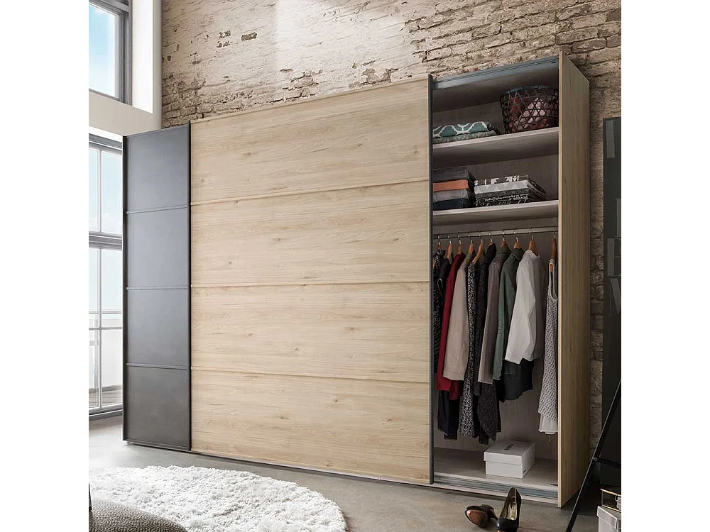 Schiebetüren Kleiderschrank in Eichefarben Dunkelgrau
