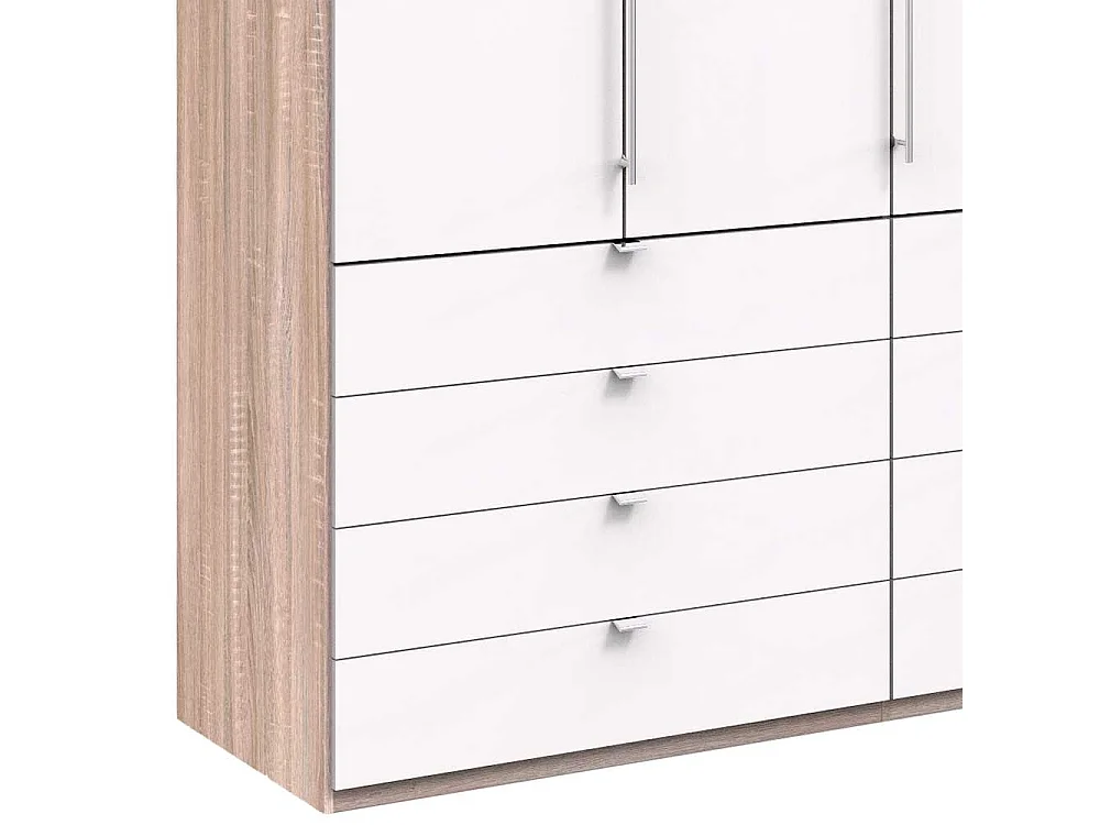 Kleiderschrank Jugendzimmer 2 türig mit 8 Schubladen Weiß Eiche Sägerau