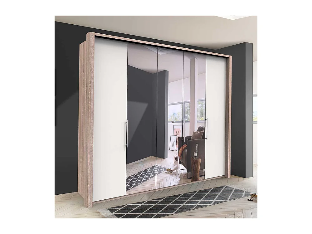 Spiegel Kleiderschrank in Weiß Eiche Sägerau