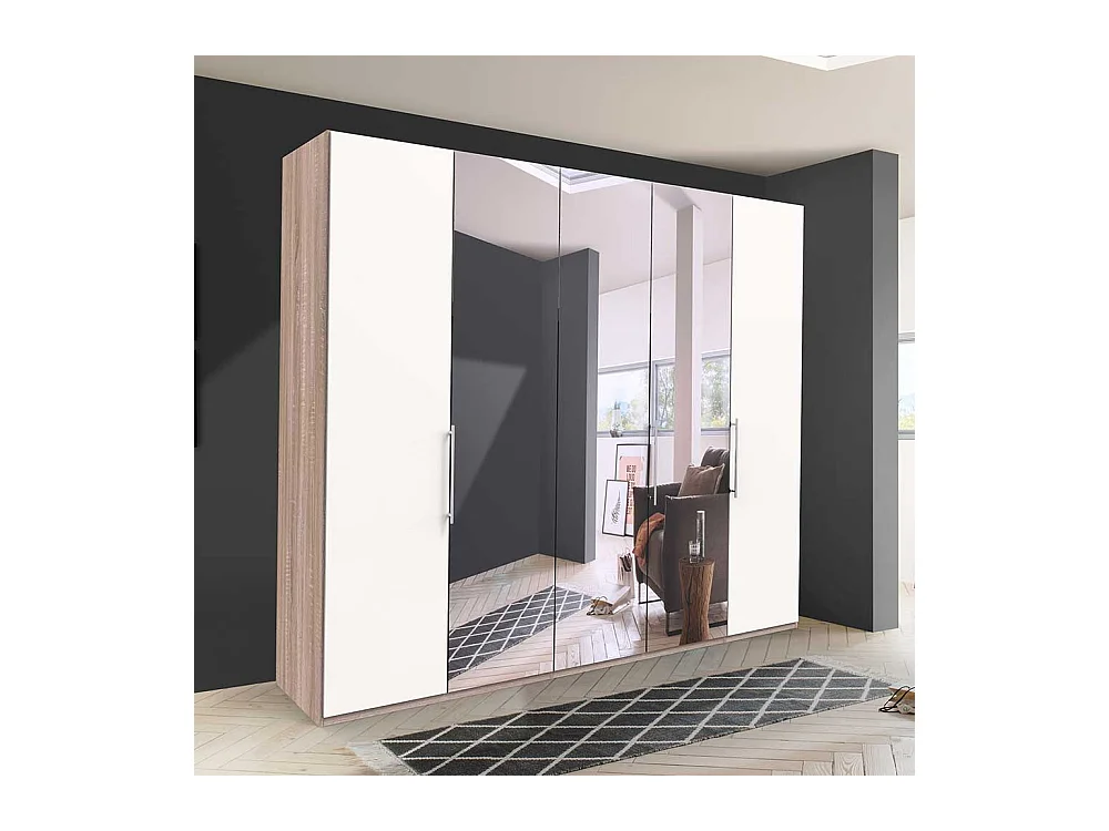 Spiegel Kleiderschrank in Weiß Eiche Sägerau