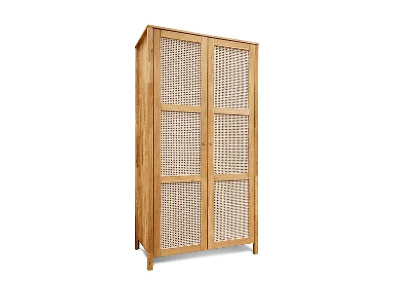 Kleiderschrank Schrank Holz aus Massivholz mit Geflecht Türen