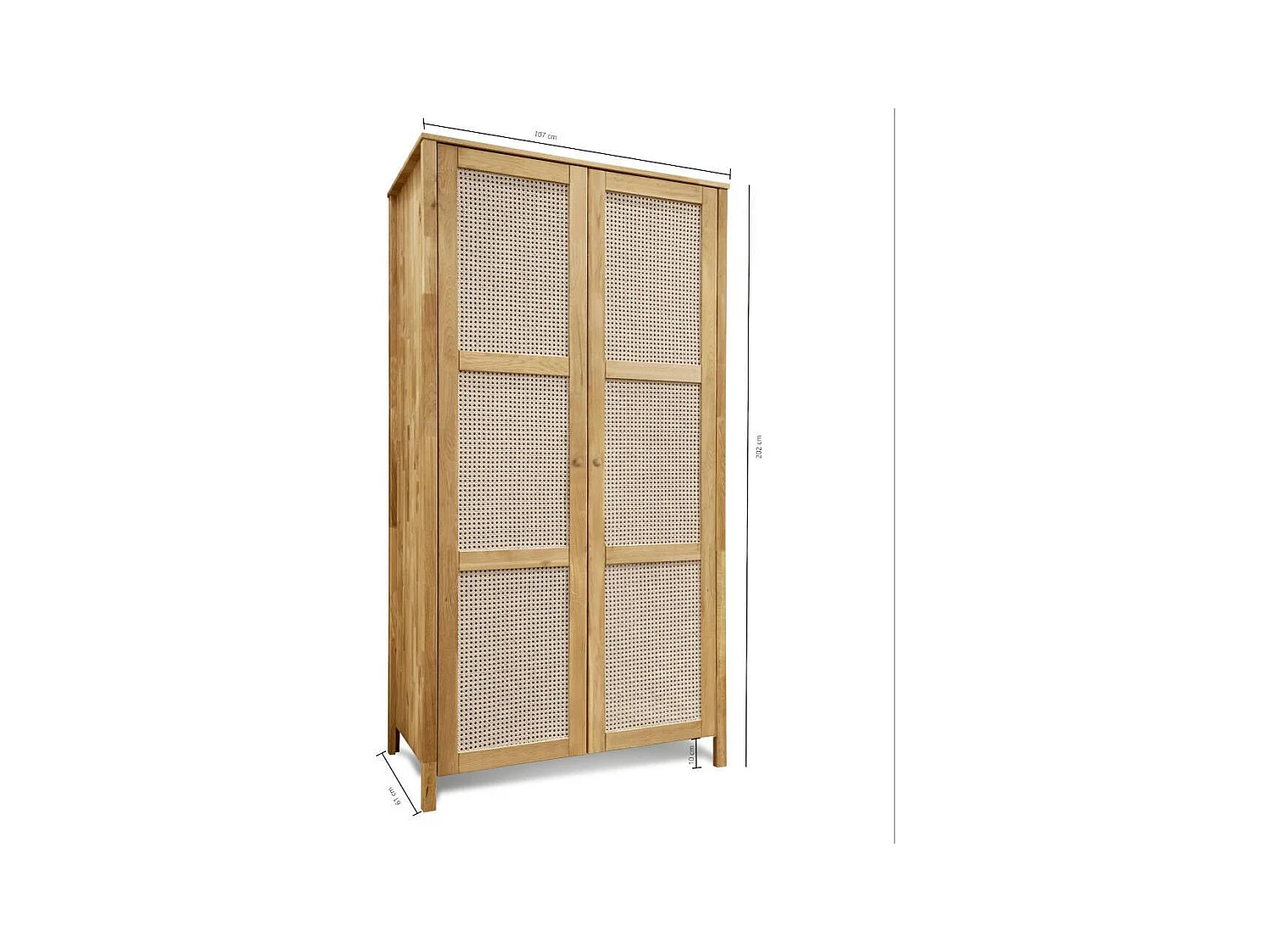 Kleiderschrank Schrank Holz aus Massivholz mit Geflecht Türen