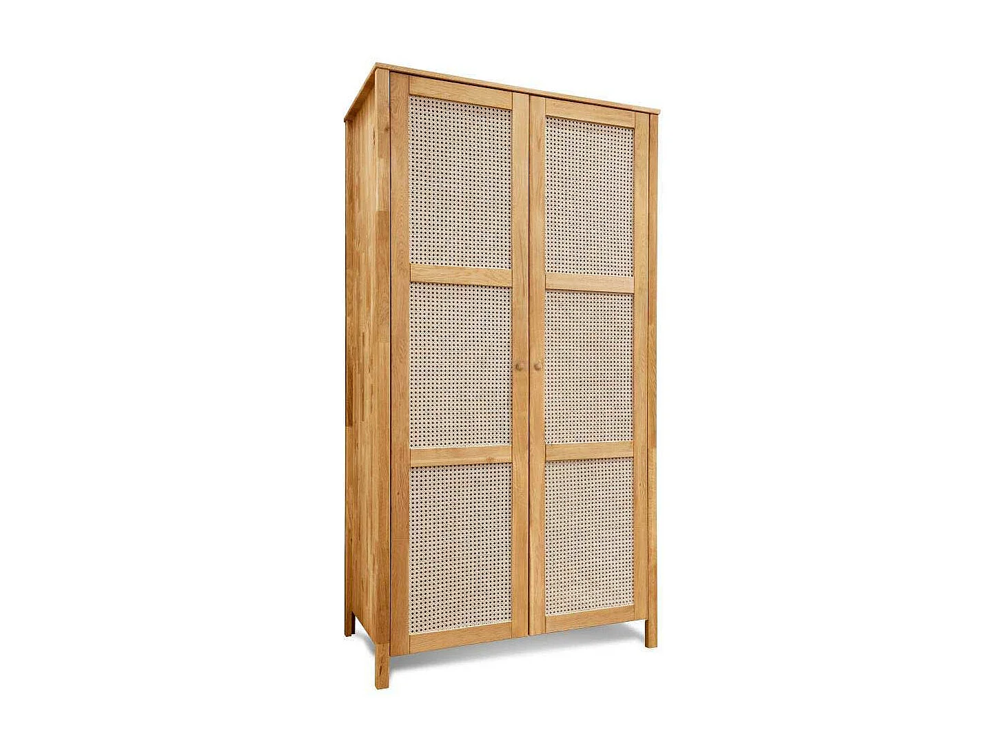 Kleiderschrank Schrank Holz aus Massivholz mit Geflecht Türen