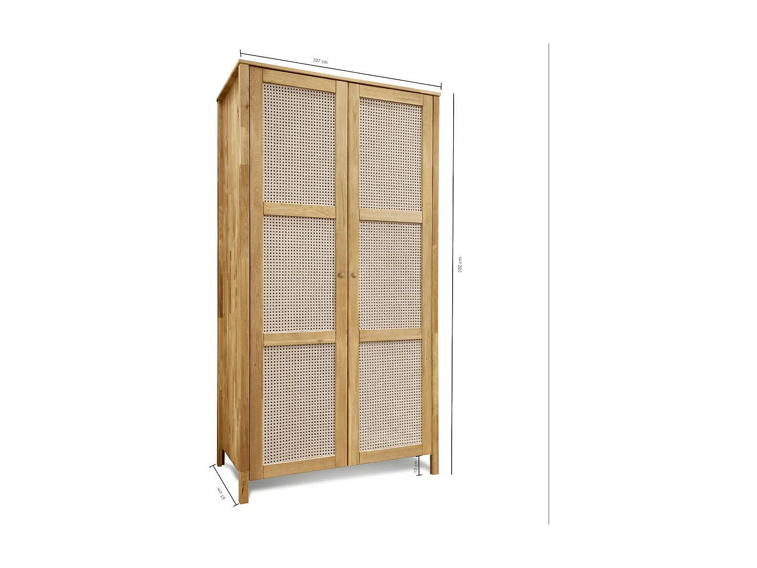Kleiderschrank Schrank Holz aus Massivholz mit Geflecht Türen