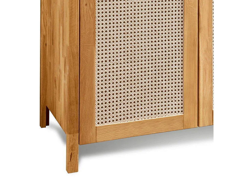 Kleiderschrank Schrank Holz aus Massivholz mit Geflecht Türen