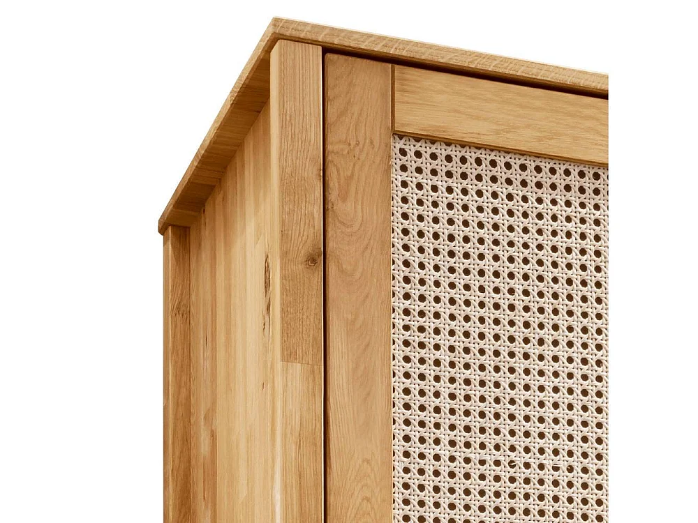 Kleiderschrank Schrank Holz aus Massivholz mit Geflecht Türen