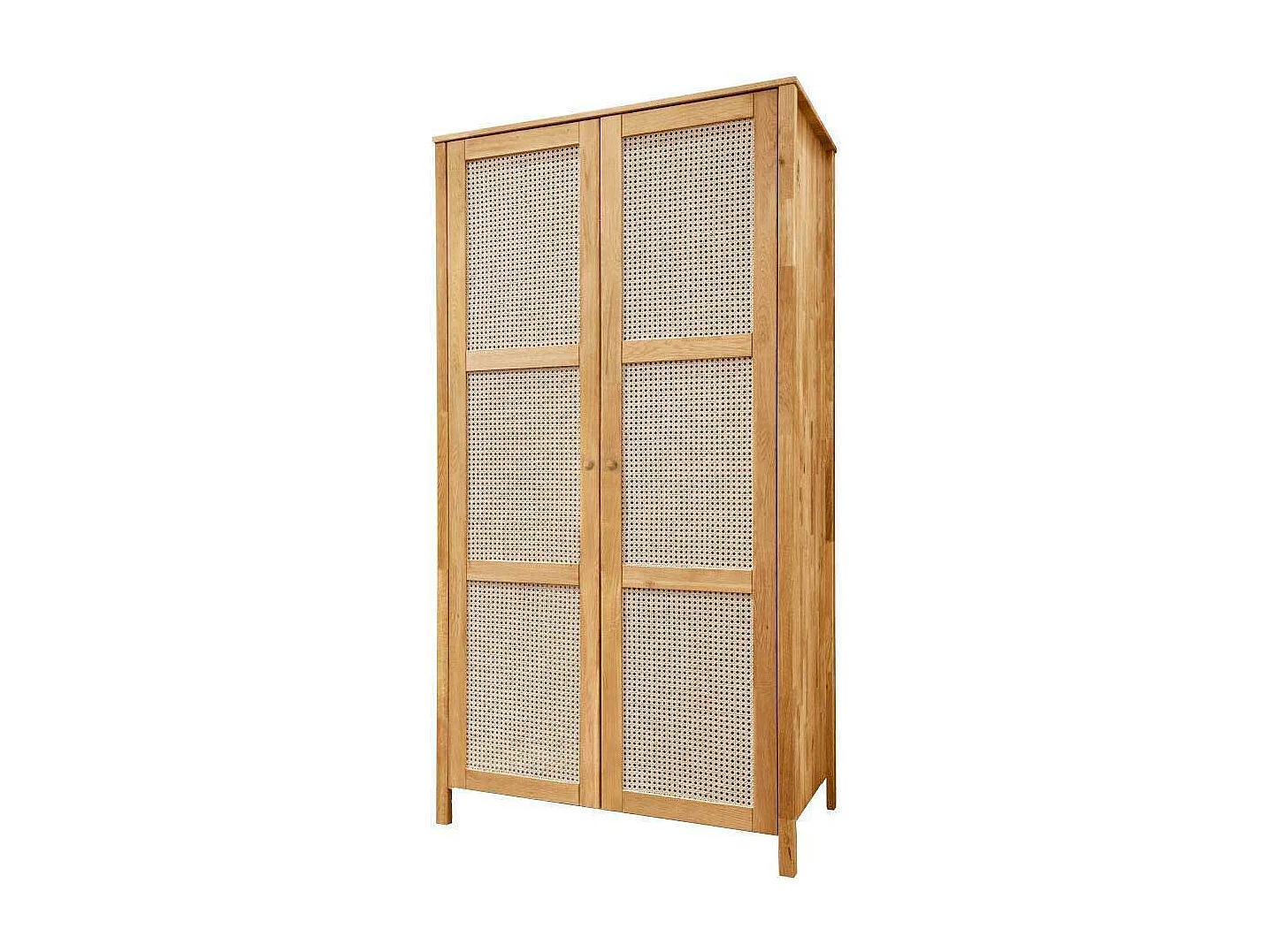 Kleiderschrank Schrank Holz aus Massivholz mit Geflecht Türen