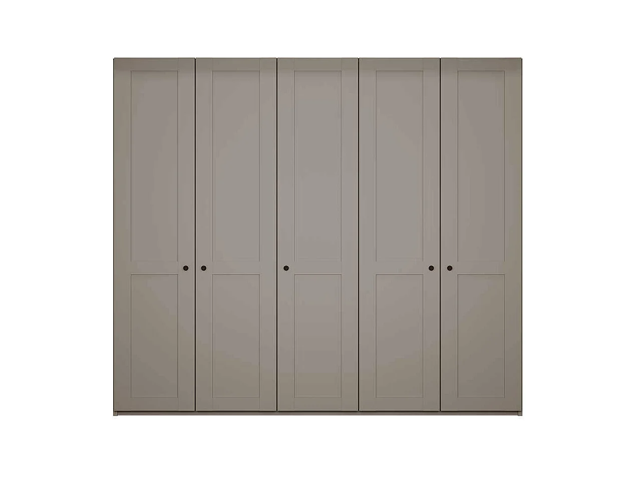 Hellgrauer Kleiderschrank 250 cm breit 5 Drehtüren