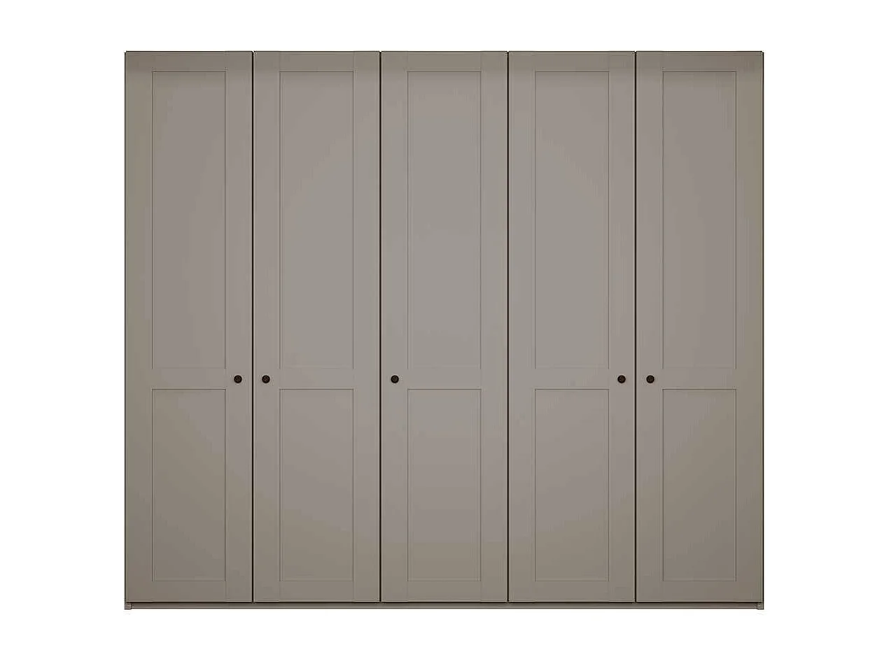 Hellgrauer Kleiderschrank 250 cm breit 5 Drehtüren