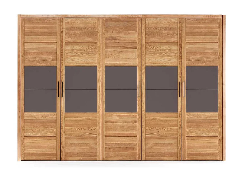 5türiger Kleiderschrank aus Wildeiche Massivholz Glasabsetzung Anthrazit