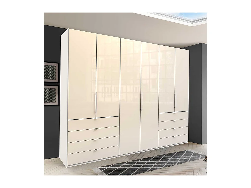 Schlafzimmerschrank in Creme Weiß Glas beschichtet Falttüren