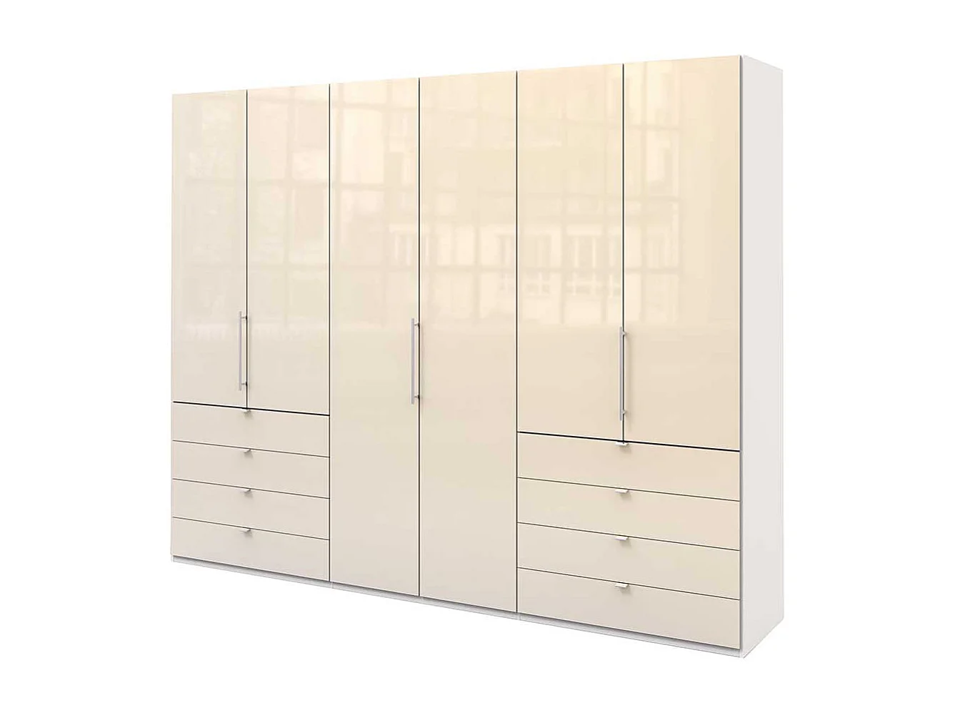 Schlafzimmerschrank in Creme Weiß Glas beschichtet Falttüren