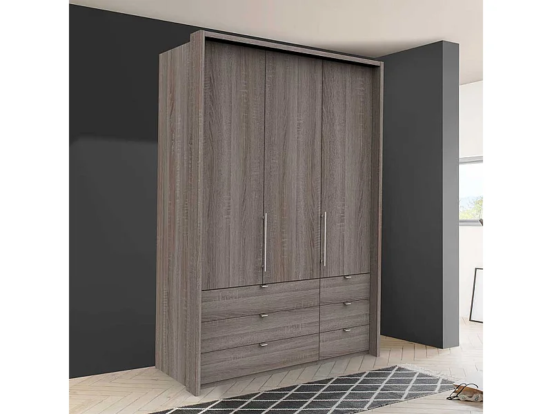 Kleiderschrank Jugendzimmer 2 türig mit Schubladen Eiche Trüffelfarben