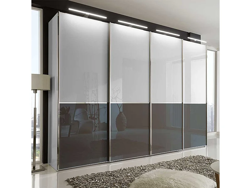 Schlafzimmerkleiderschrank in Weiß und Braun Schwebetüren