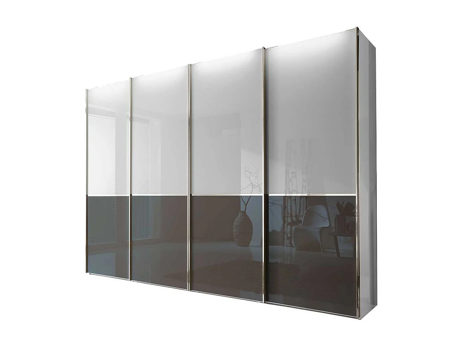 Schlafzimmerkleiderschrank in Weiß und Braun Schwebetüren