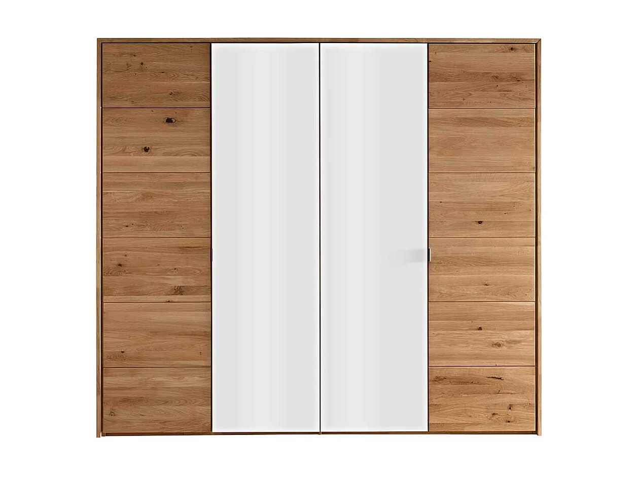 Kleiderschrank Wildeiche geölt Glas Weiß 245 cm breit