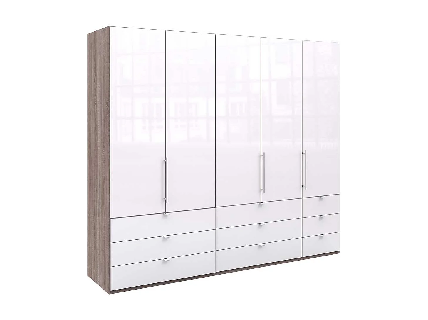 XL Schlafzimmerschrank in Weiß Eiche Trüffelfarben