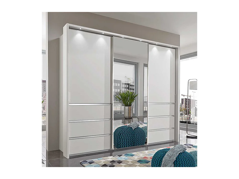 Schlafzimmerkleiderschrank in Weiß Schwebetüren und Schubladen