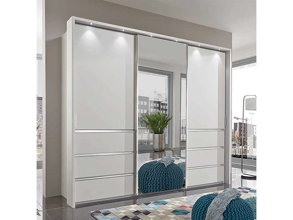 Schlafzimmerkleiderschrank in Weiß Schwebetüren und Schubladen
