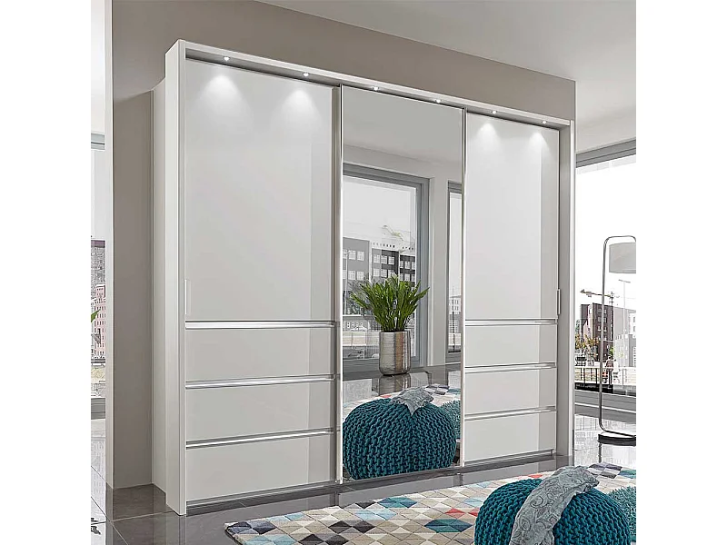 Schlafzimmerkleiderschrank in Weiß Schwebetüren und Schubladen