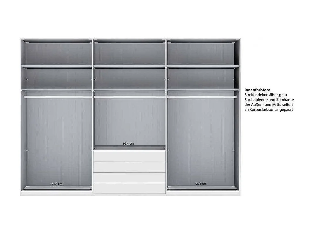 Schlafzimmerschrank Kleiderschrank - Front glasbeschichtet 296 cm breit