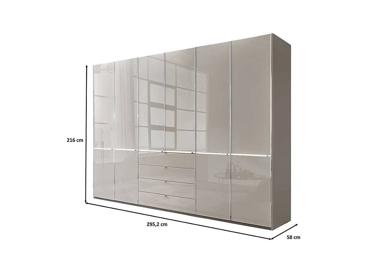 Schlafzimmerschrank Kleiderschrank - Front glasbeschichtet 296 cm breit