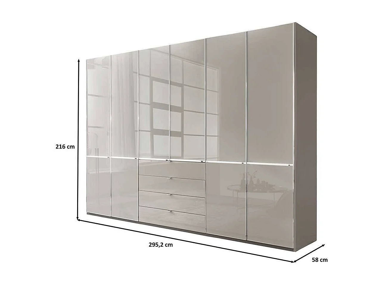 Schlafzimmerschrank Kleiderschrank - Front glasbeschichtet 296 cm breit