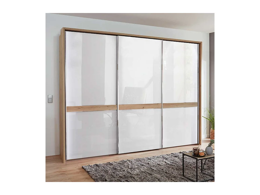 Schlafzimmerschrank in Weiß und Eiche Bianco Schwebetüren