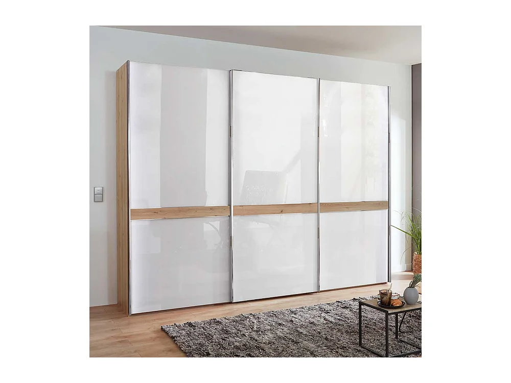 Schlafzimmerschrank in Weiß und Eiche Bianco Schwebetüren