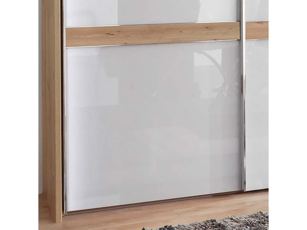 Schlafzimmerschrank in Weiß und Eiche Bianco Schwebetüren