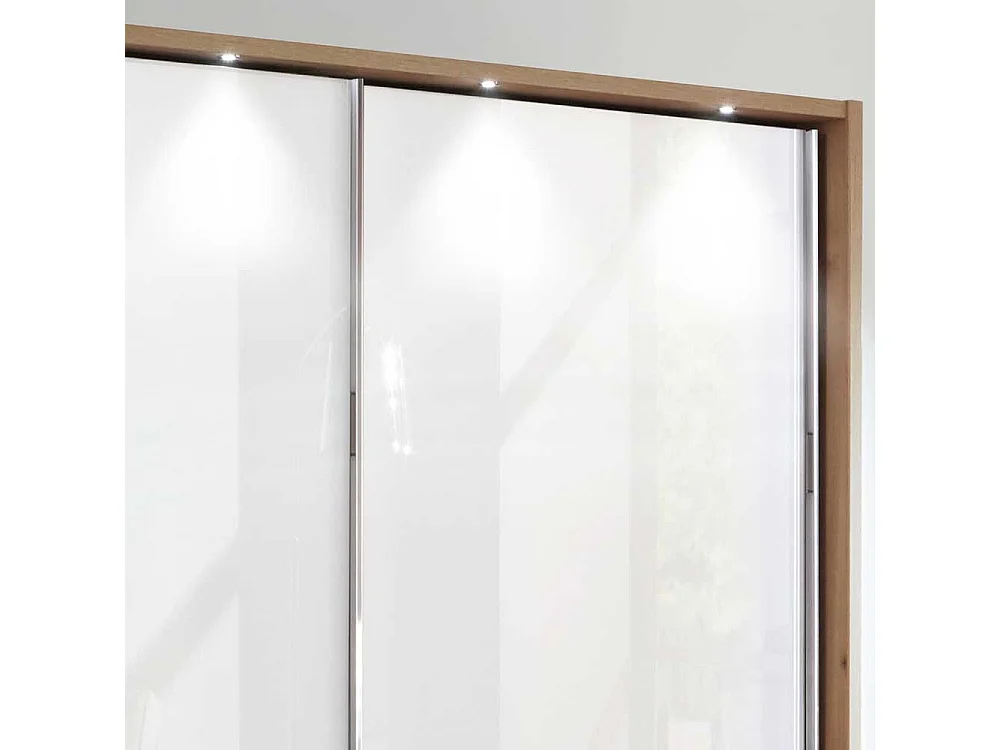 Schlafzimmerschrank in Weiß und Eiche Bianco Schwebetüren