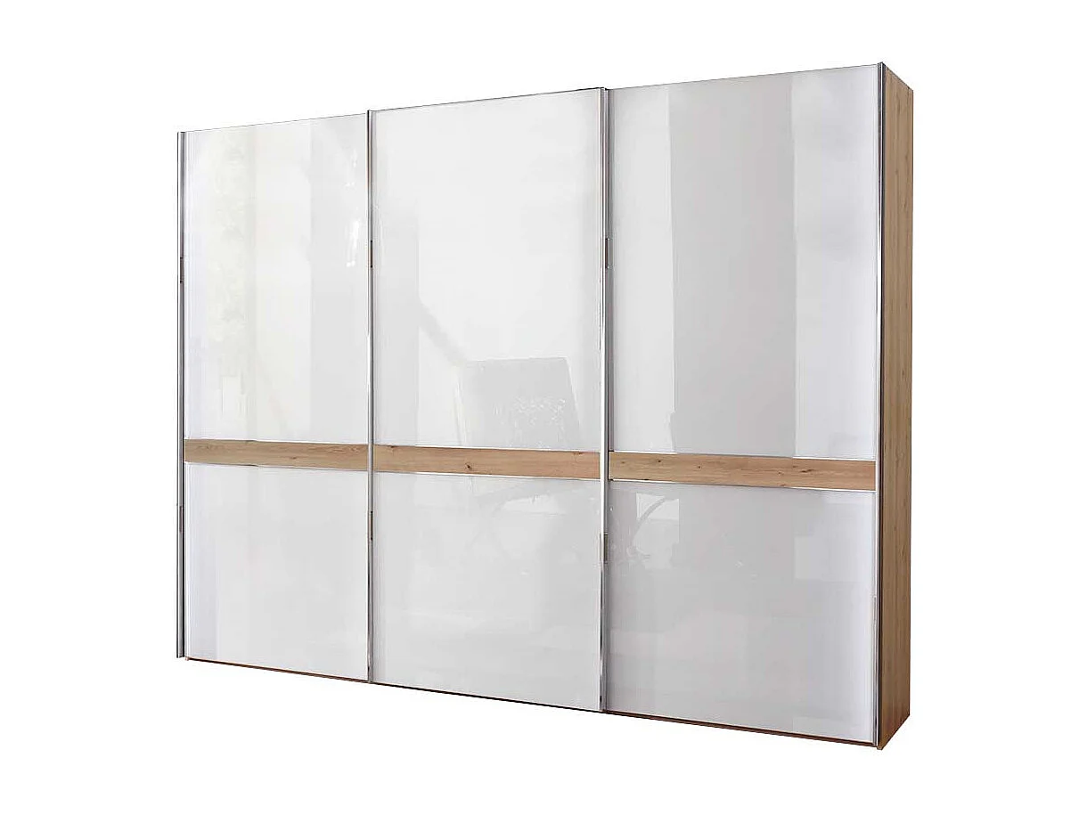 Schlafzimmerschrank in Weiß und Eiche Bianco Schwebetüren