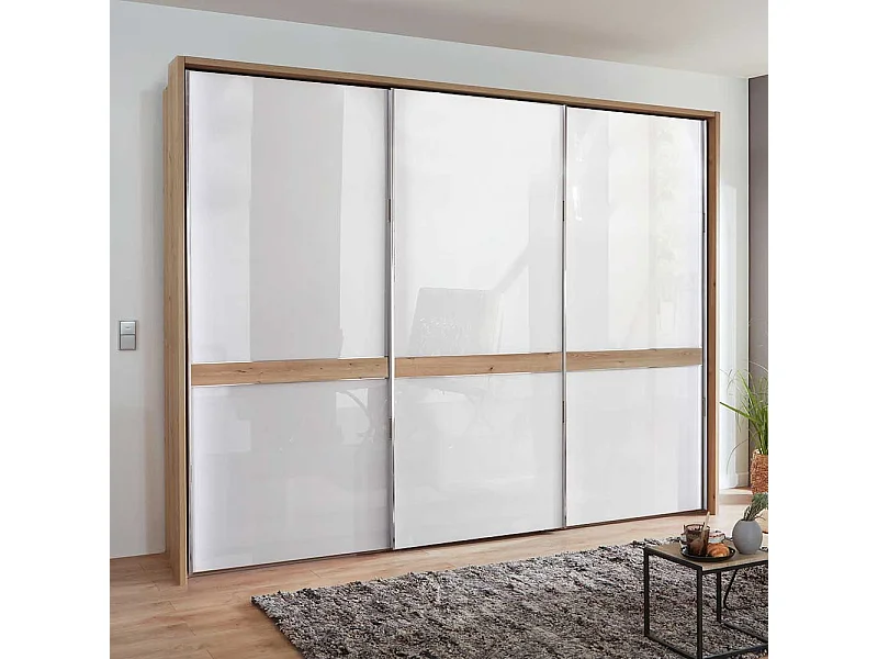 Schlafzimmerschrank in Weiß und Eiche Bianco Schwebetüren