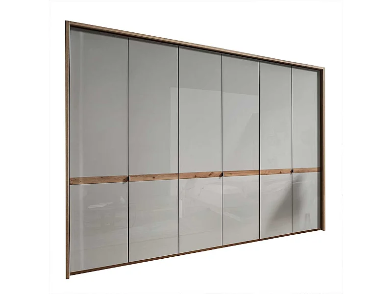 Drehtürenschrank in Beige und Eiche Bianco Glas beschichtet