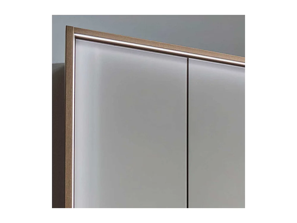 Drehtürenschrank in Beige und Eiche Bianco Glas beschichtet