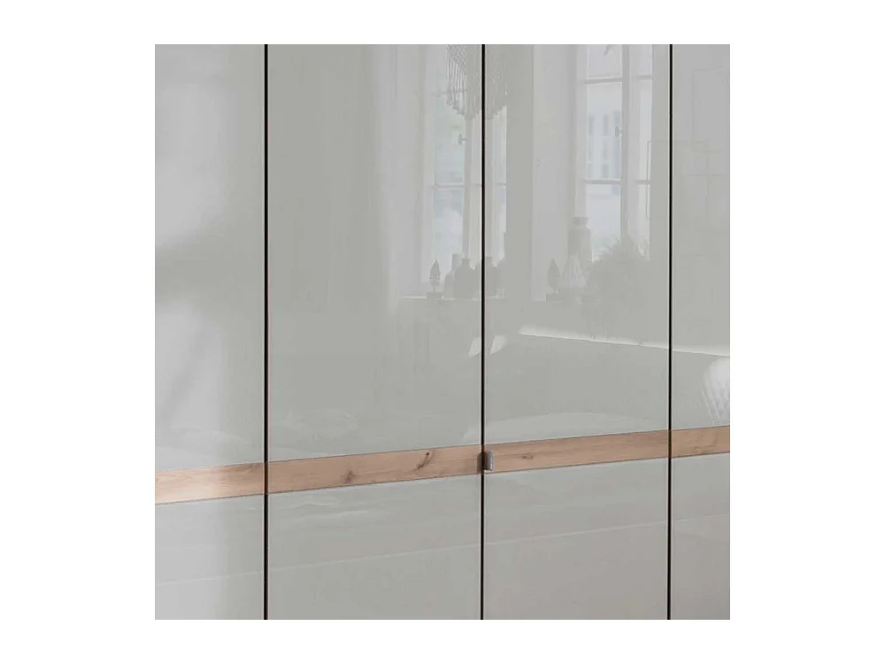 Drehtürenschrank in Beige und Eiche Bianco Glas beschichtet