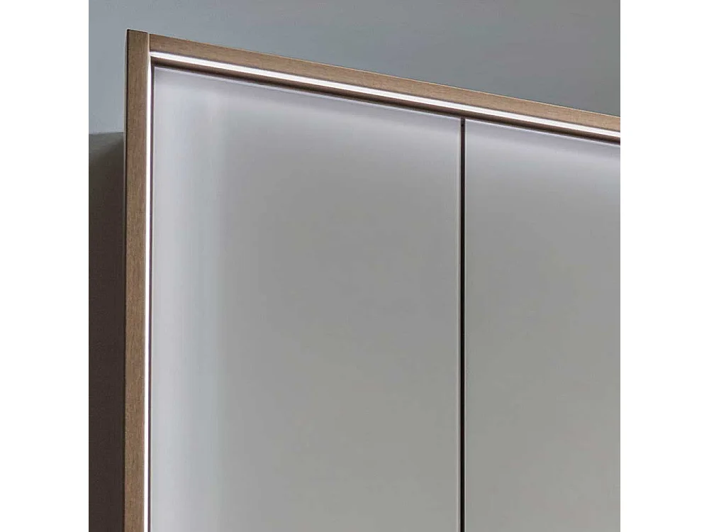 Drehtürenschrank in Beige und Eiche Bianco Glas beschichtet