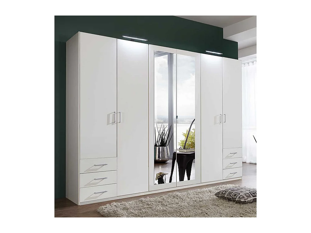 XL Kleiderschrank weiß Spiegel 270 cm breit wahlweise mit Beleuchtung