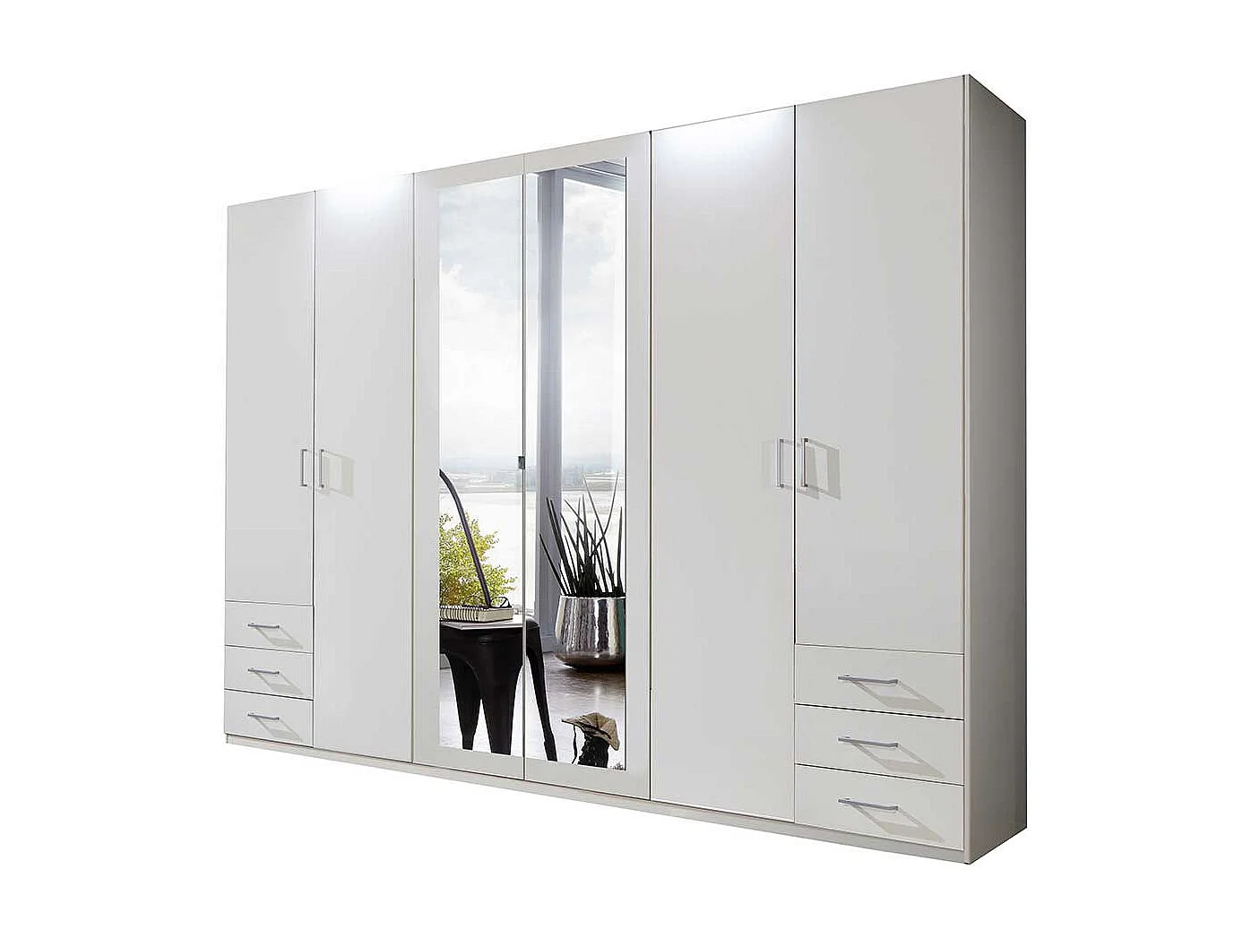 XL Kleiderschrank weiß Spiegel 270 cm breit wahlweise mit Beleuchtung